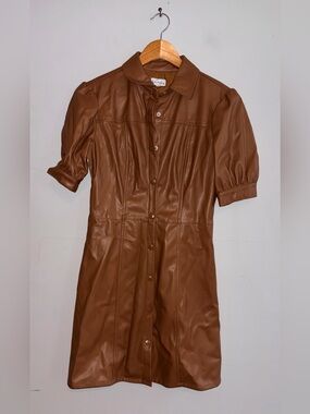 Kit & Sky Faux Leather Puff Sleeve Dress sz S